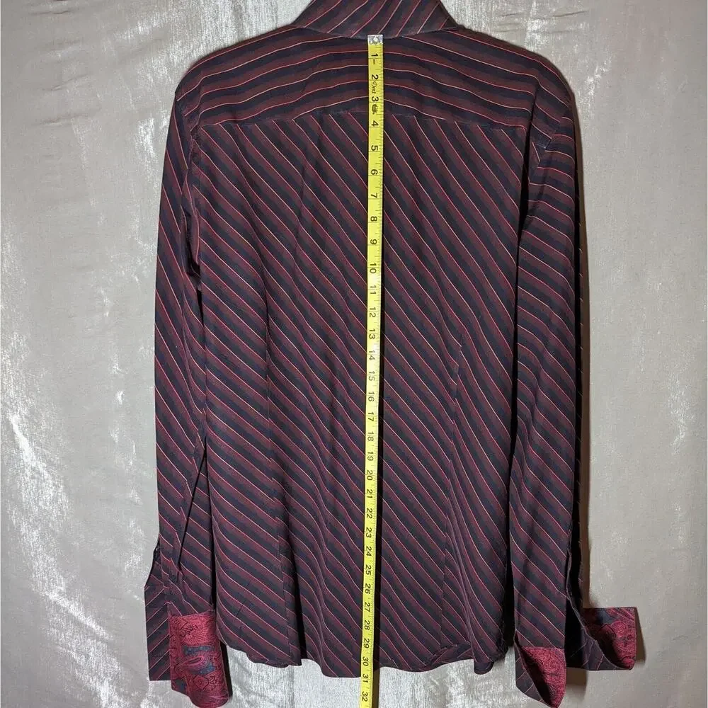 Vtg Banana Republic Men Medium Flip Cuff Slim Fit Black - Red Diagonal Stripe